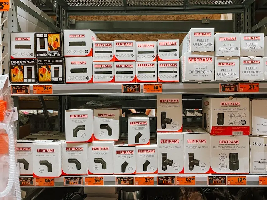 stove pipes on a hardware store shelf