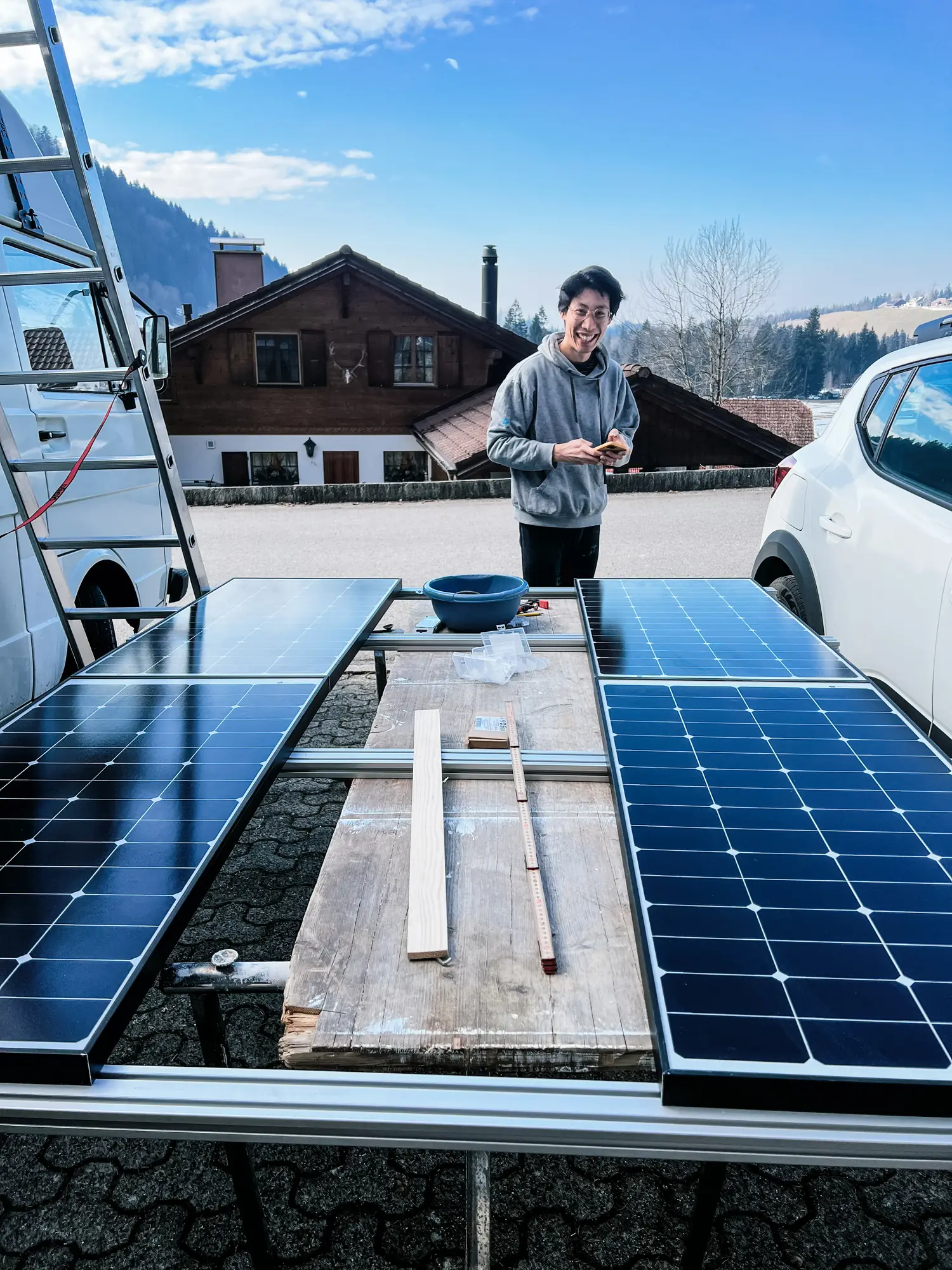 four panels on the aluminum frame