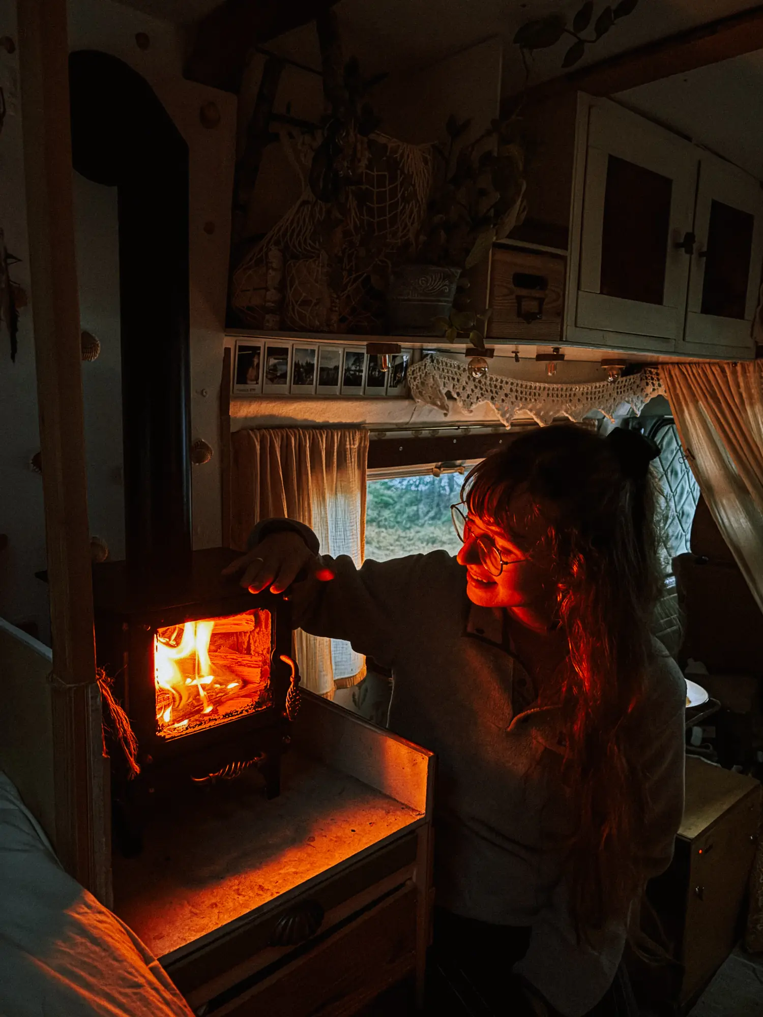 the wood stove in the van