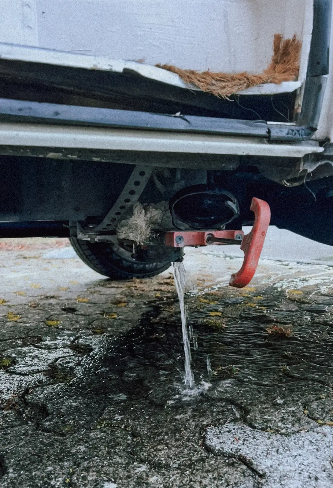 demonstrating how the tank empties, using fresh water