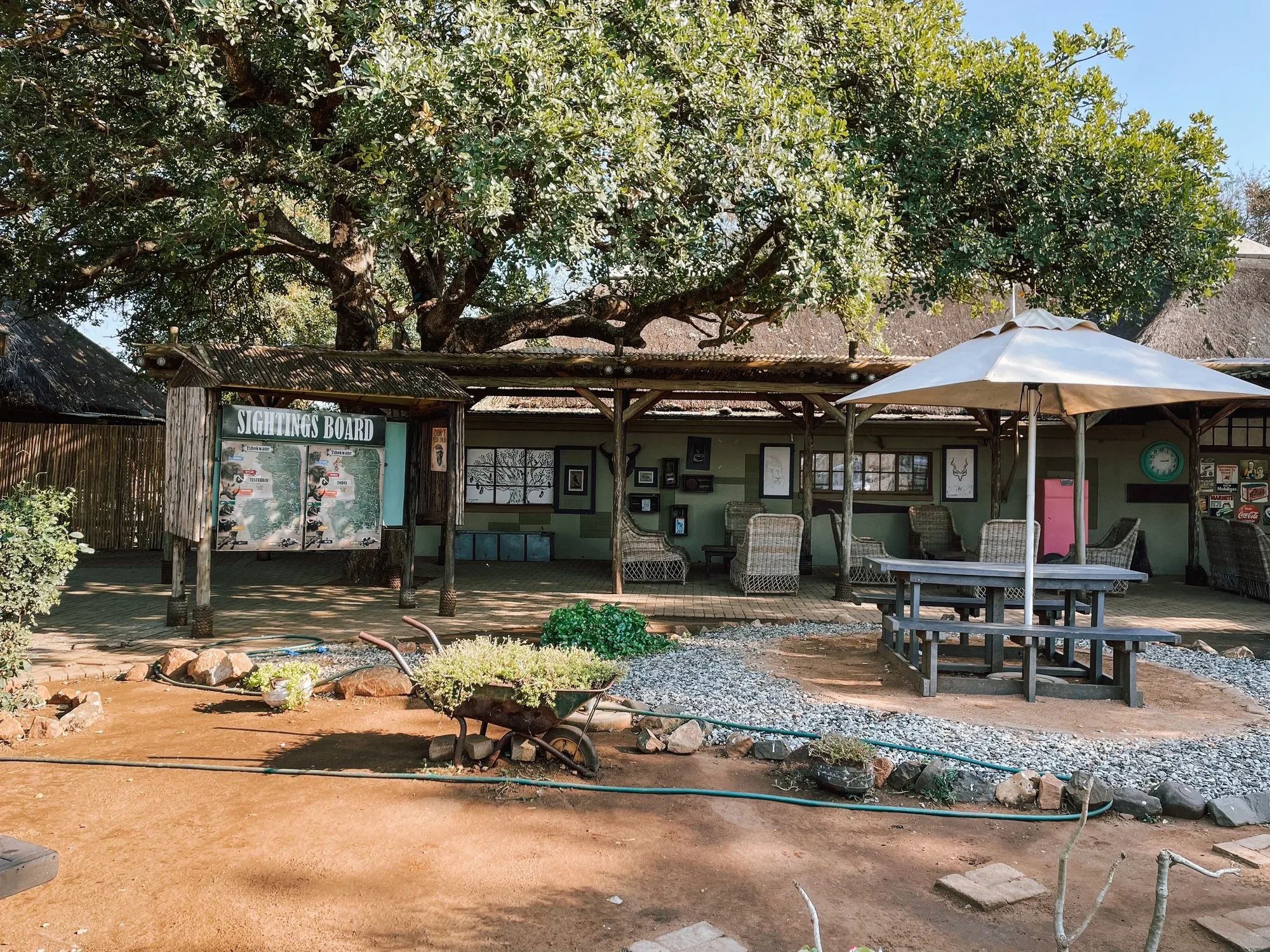 a rest area with a sighting board