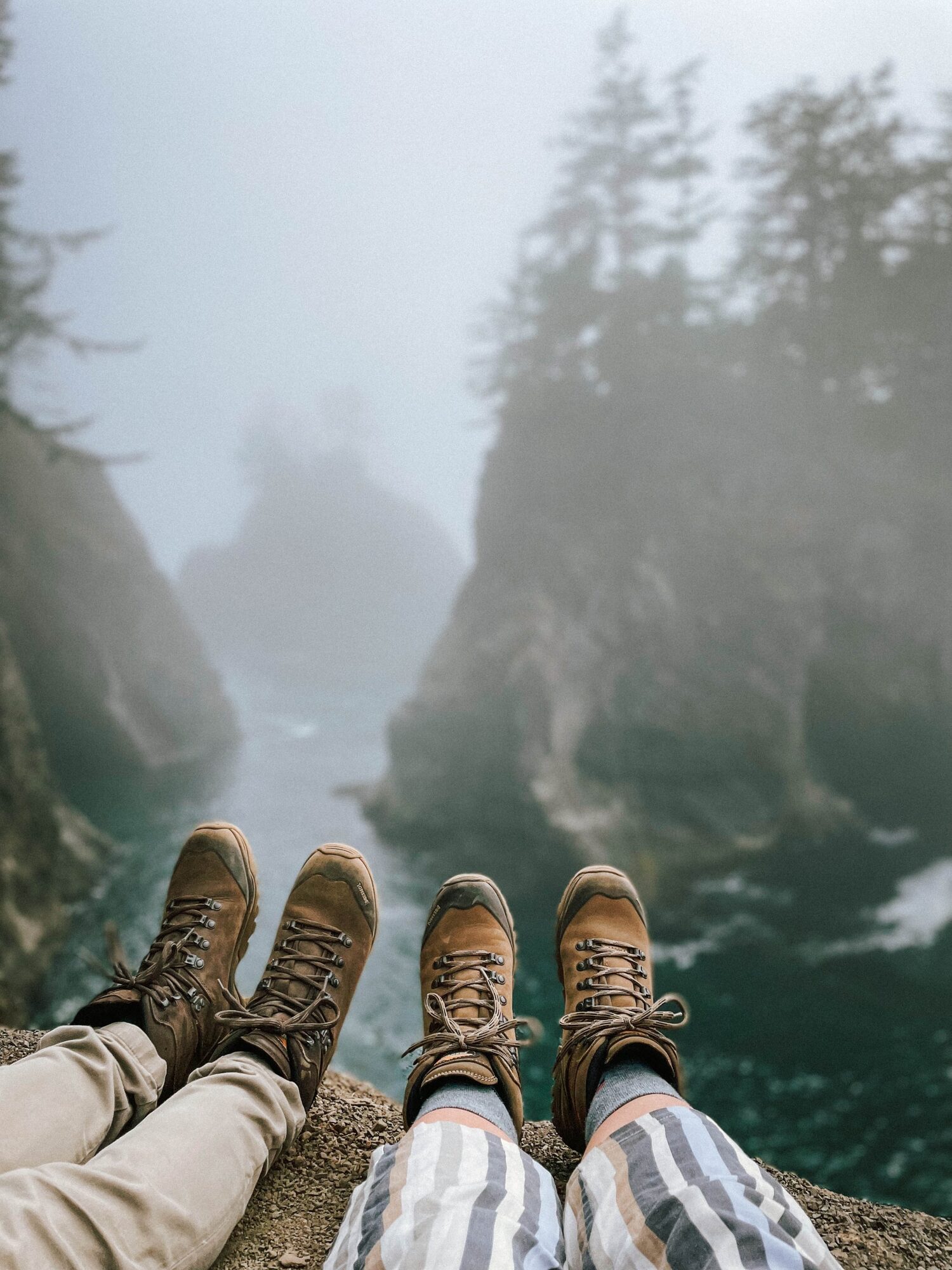 the granola couple. from the sand of the trail around us, frank's hiking shoes look almost the same color as evelyne's