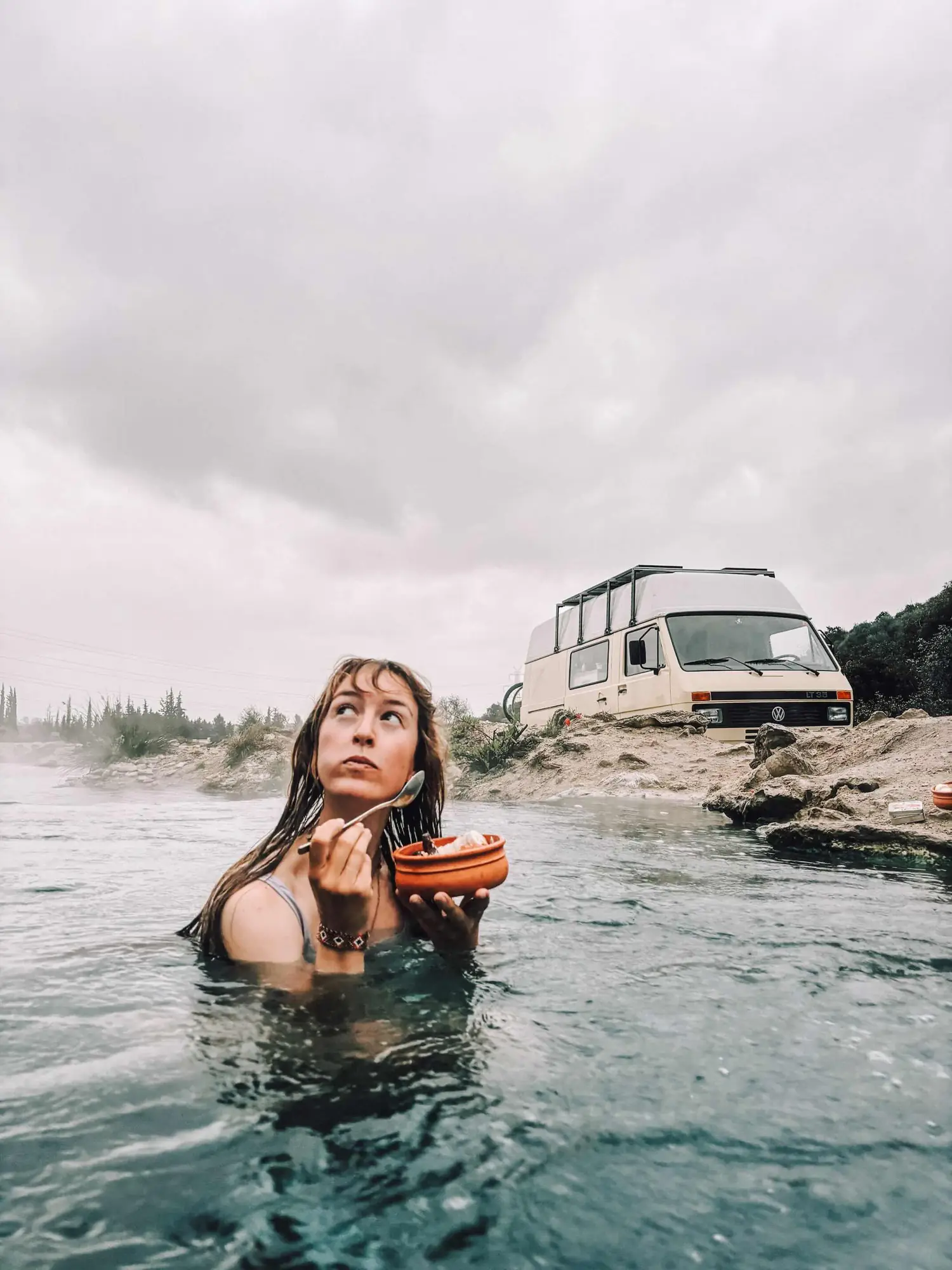 breakfast in a hot spring at thermopylae