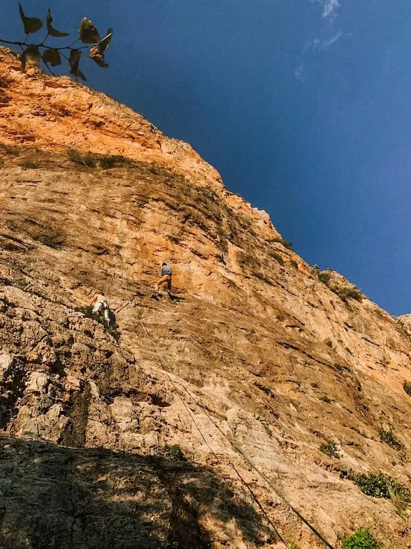 frank climbing a rock wall