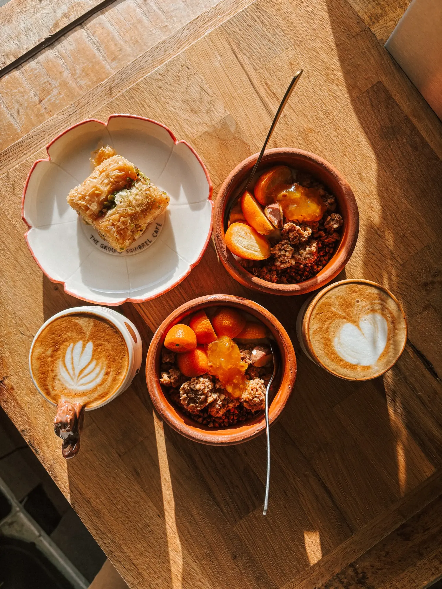 breakfast with kumquats, orange marmalade and baklava