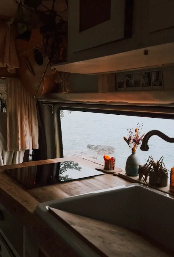 candles in the van on a rainy day