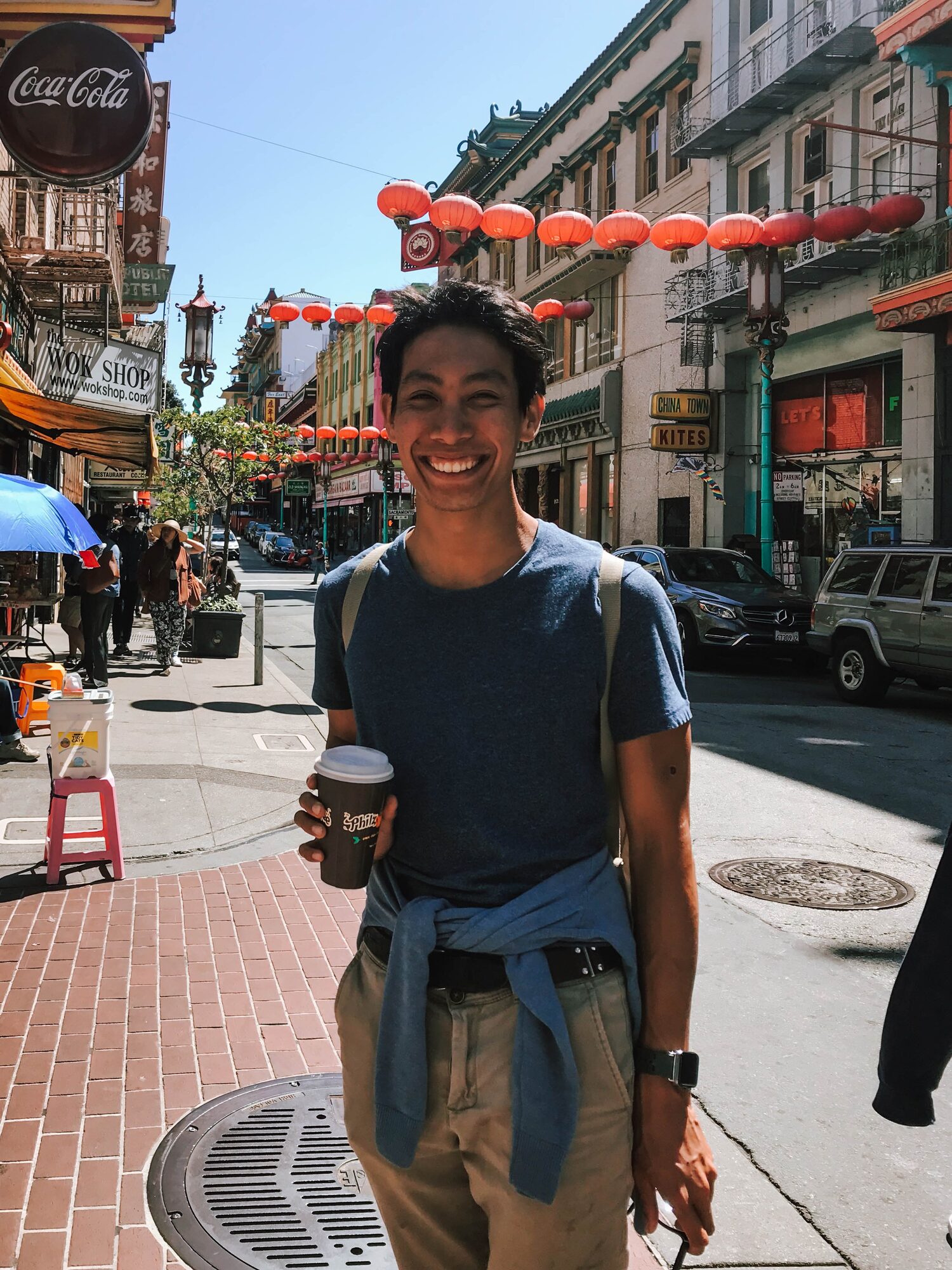 hipster coffee from philz, red lanterns from san francisco chinatown