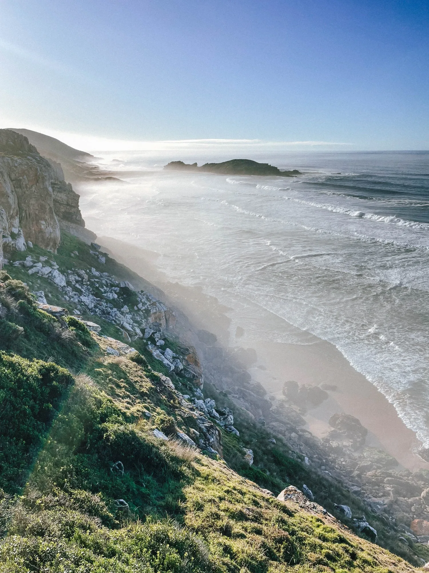 morning view from robberg bay hike parking lot