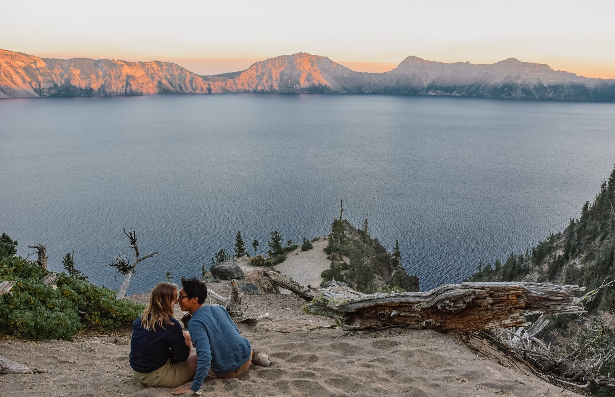 sunset at crater lake national park, oregon