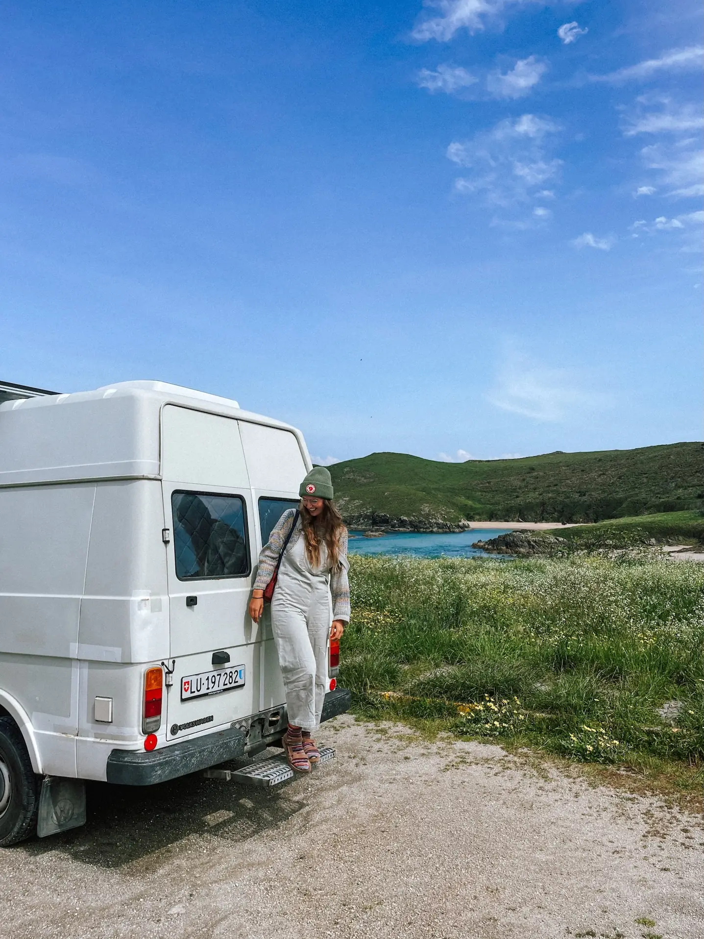 humbär on a gravel road by the coast in galicia