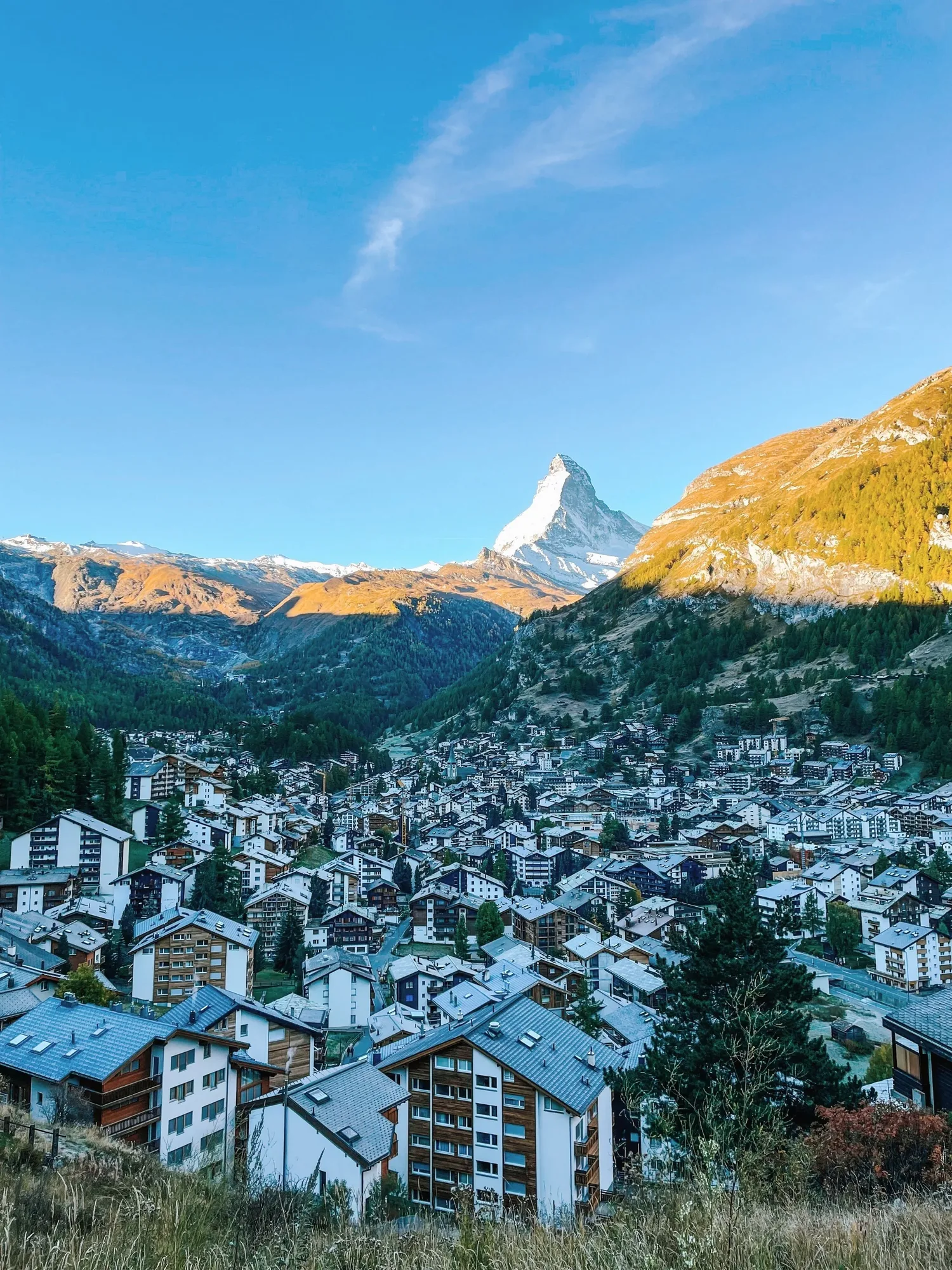 a cozy stay for everyone: view into the town of zermatt