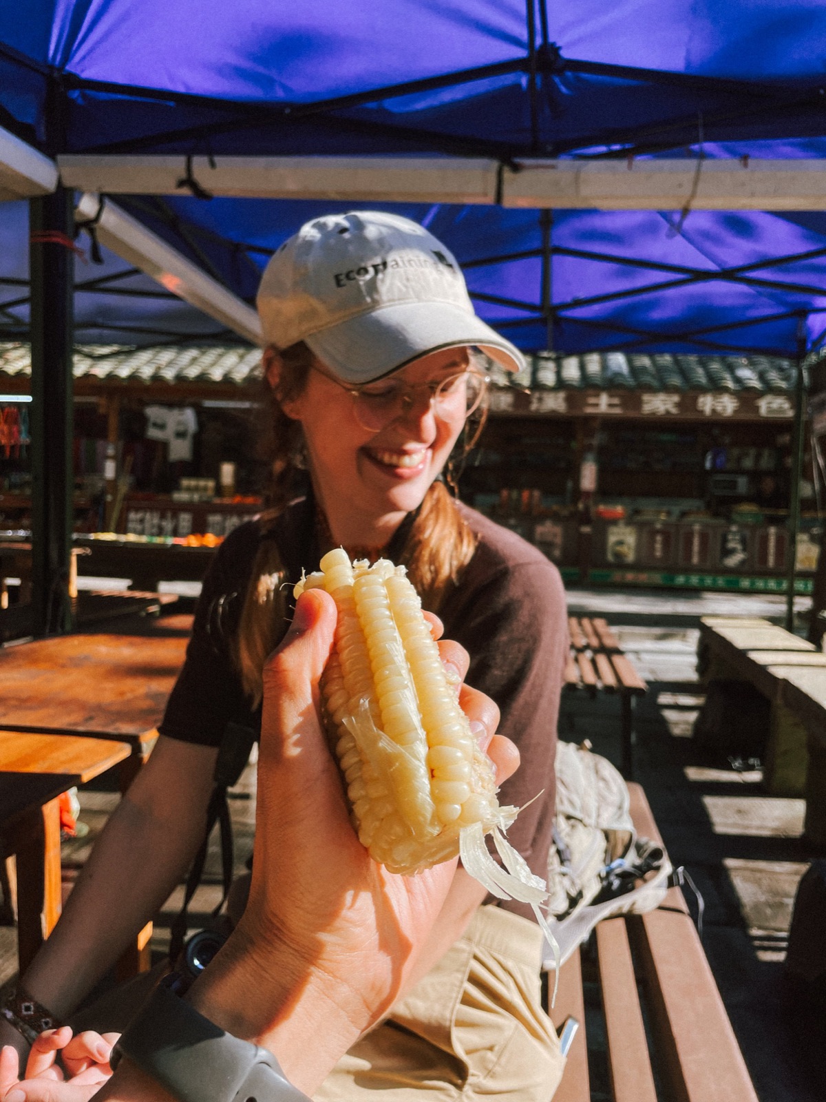 the steaming warm, legendary 'sticky corn' from a tu jia food stand