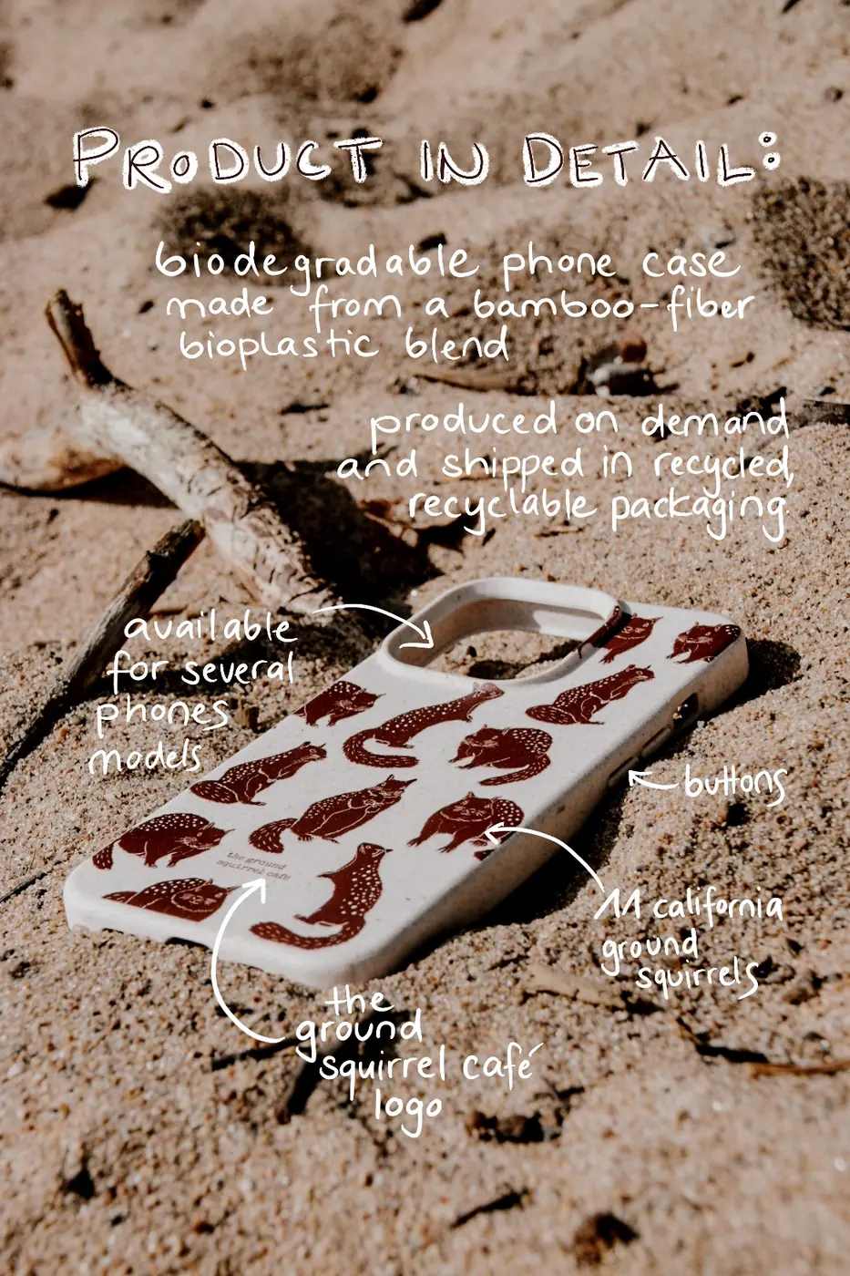 Product in detail: biodegradable bamboo fiber bioplastic, made on demand, shipped in recycled packaging