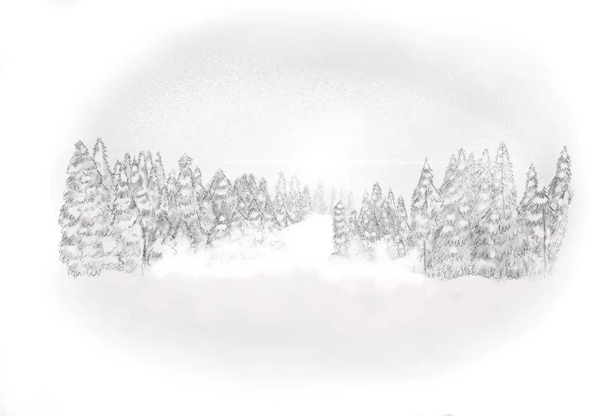 Schneefall im Wald